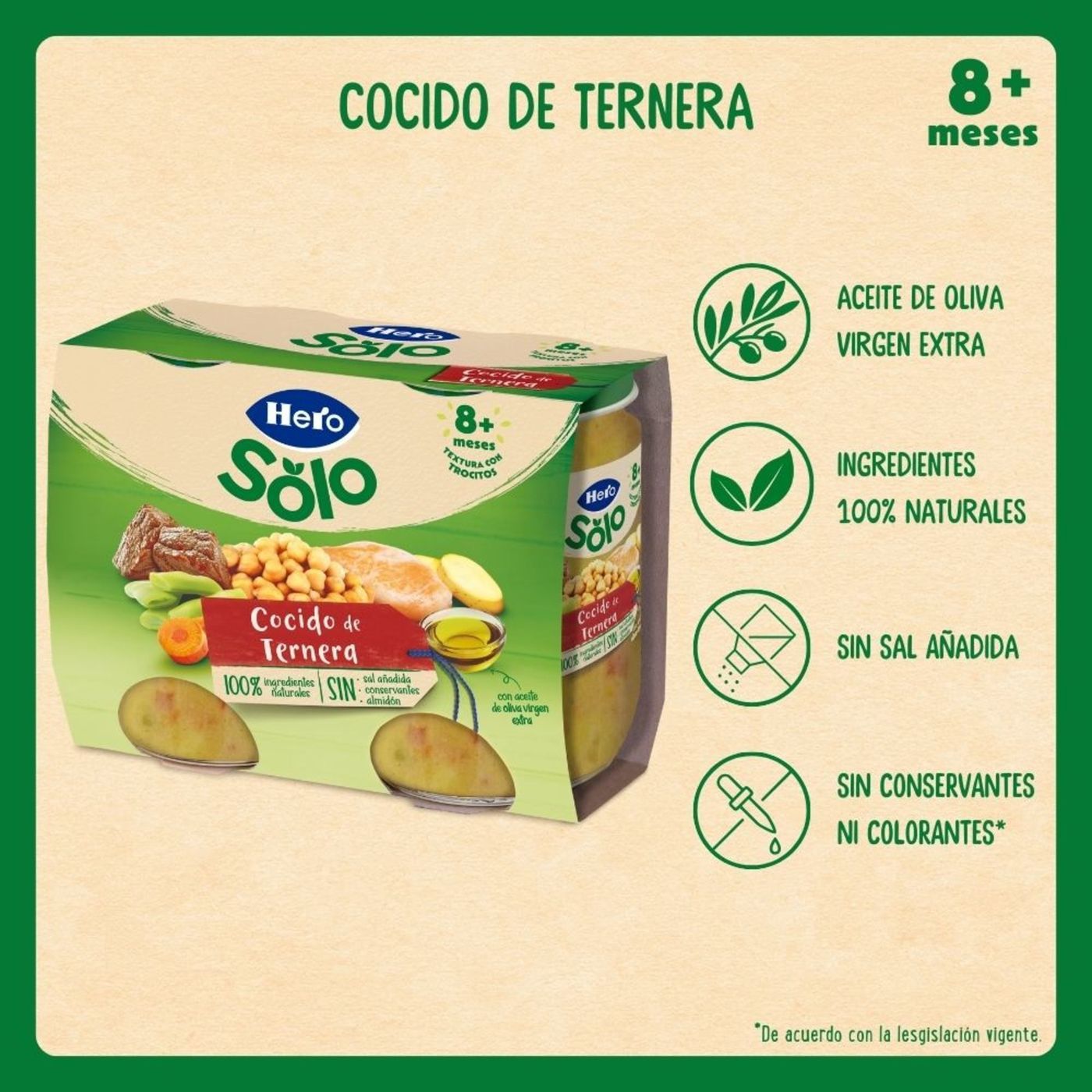 Tarrito de cocido con ternera HERO RECETA CASERA, pack 2x190 g 