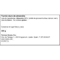 Turrón duro alargado VICENS, tableta 300 g