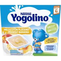 Yogolino sin azúcar de melocotón-plátano NESTLÉ, pack 4x100 g