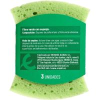 Estropajo verde con esponja EROSKI, pack 3 uds