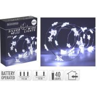 Guirnalda de Navidad con 40 estrellas, luz led blanca. Funciona a pilas (No incluidas), 195 cm