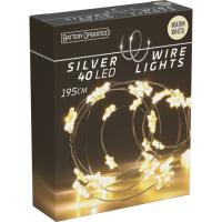 Guirnalda de Navidad con 40 estrellas de luz led cálida, controlador de 8 funciones. Funciona a pilas (No incluidas), 195 cm