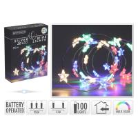 Guirnalda de Navidad con 40 estrellas luz led multicolor, controlador de 8 funciones. Funciona a pilas (No incluidas), 95 cm