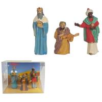 Figura para Belén Navideño, Reyes adorando, 7 cm, pack 3 uds