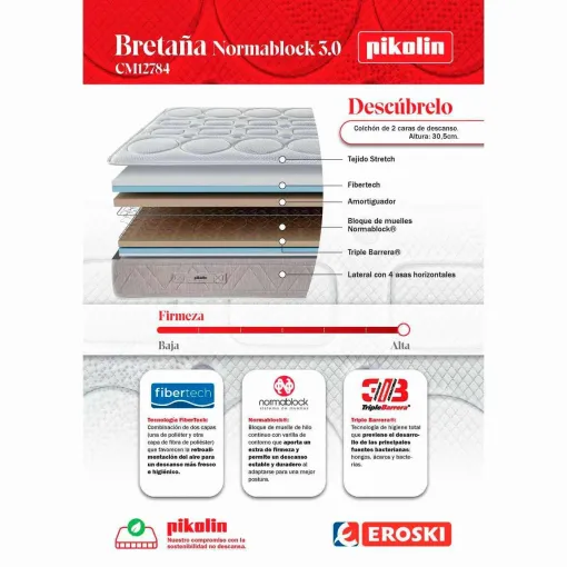 Colchón mixto 90x182 cm Bretaña Normablock 3.0 PIKOLIN