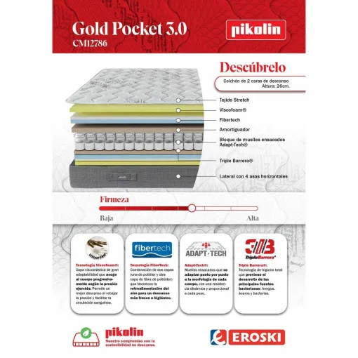 Colchón mixto 135x200 cm Gold Pocket 3.0 PIKOLIN