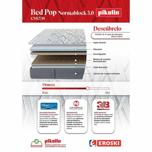 Colchón mixto 80x182 cm Bed Pop Normablock 3.0 PIKOLIN