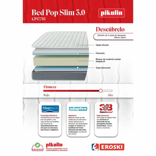 Colchón viscoelástico 80x182 cm Bed Pop Slim 3.0 PIKOLIN