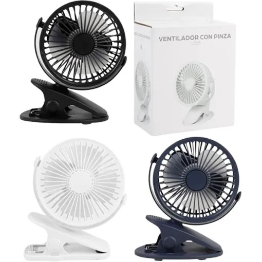 Ventilador mini con pinza 3W, 3 velocidades, 3 colores MS, 1 ud Ventilador mini con pinza 3W, 3 velocidades, 3 colores MS, 1 ud