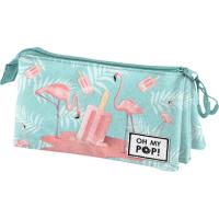Estuche triple 3 cremalleras Fan 2.2 Ice Flamingo azul 7000 OH MY POP!, 23x11x8 cm