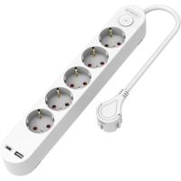 Regleta eléctrica 5 tomas blanco interruptor USB C USB A SILVER ELECTRONICS, 1,5 m
