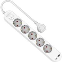 Regleta eléctrica 5 tomas blanco interruptor USB C USB A SILVER ELECTRONICS, 1,5 m