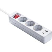 Regleta blanca con 3 tomas, interruptor, USB C, USB A FAMATEL, 1,5 metros