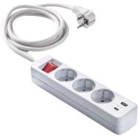 Regleta blanca con 3 tomas, interruptor, USB C, USB A FAMATEL, 1,5 metros