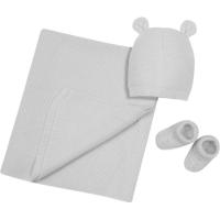 Toquilla de 75x110 cm, gorro y patucos, color gris INTERBABY, set 3 piezas
