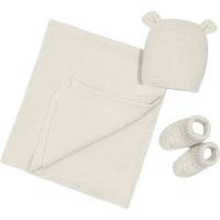 Toquilla de 75x110 cm, gorro y patucos, color beige INTERBABY, set 3 piezas