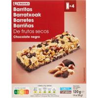 Barritas de frutos secos y chocolate EROSKI, 4 uds, caja 120 g