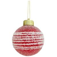 Bola Navideña Helada, roja con lineas blancas, Ø8 cm, set 3 uds