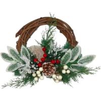 Corona Navideña Rústica con lazo y piñas, 20 cm