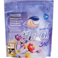 Detergente en cápsulas 3n1 sens. floral EROSKI, bolsa 24 dosis