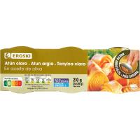 Atún claro en aceite de oliva EROSKI, pack 3x70 g Atún claro en aceite de oliva EROSKI, pack 3x70 g