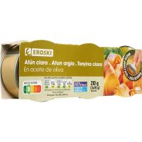 Atún claro en aceite de oliva EROSKI, pack 3x70 g Atún claro en aceite de oliva EROSKI, pack 3x70 g