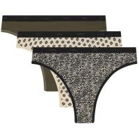 Tanga mujer algodón elástico, negro/kaki talla M DIM, pack 3 uds