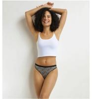 Tanga mujer algodón elástico, negro/kaki talla G DIM, pack 3 uds