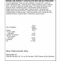 Muesli de avena-chocolate s/ gluten Bio SOLNATURAL, bolsa 425 g