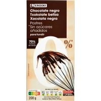 Chocolate negro postre 70% cacao s/ azúcar EROSKI, tableta 200 g