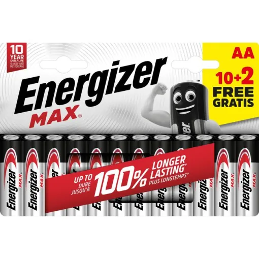 Pila alcalina AA, MAX LR06 ENERGIZER, 10+2 uds