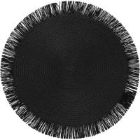 Mantel individual con flecos en negro VERSA, 38x38cm