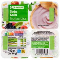 Postre con base de soja y frutos rojos EROSKI, pack 4x100 g
