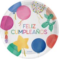 Plato de cartón Ø17 cm, diseño globos Feliz Cumpleaños OH YEAH!, pack 6 uds Plato de cartón Ø17 cm, diseño globos Feliz Cumpleaños OH YEAH!, pack 6 uds