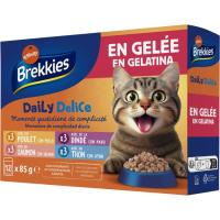 Pollo y pavo en salsa para gato BREKKIES DELICE, pack 12x85 g