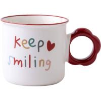 Taza Keep Smiling con asa roja en flor 410 ml KASA, 9x7,5x9,7 cm