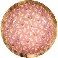 Bol de madera con flores rosas KASA, 7x24x24cm