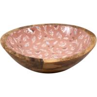 Bol de madera con flores rosas KASA, 7x24x24cm