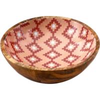 Bol de madera con rombos rosas KASA, 7x19x19cm