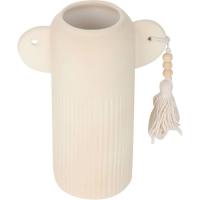 Jarrón beige con asas y cuerda KASA, 22x9,5x16cm
