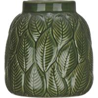 Jarrón verde de hojas KASA, 11,5x12,5x11,5cm