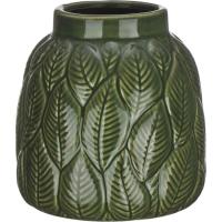 Jarrón verde de hojas KASA, 11,5x12,5x11,5cm
