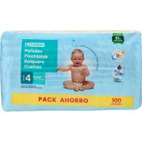 Pañal Talla 4, 12 horas seco EROSKI XL, paquete 100 uds