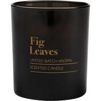 Vela en vaso de vidrio negro con tapa, 165 gr, Fig Leaves KASA, 9x8x8 cm