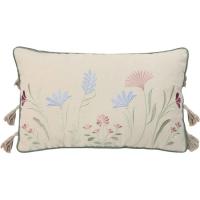 Cojín rectangular beige con flores bordadas KASA, 30x50 cm