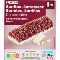Barrita de cereal y cacao c/ chocolate blanco EROSKI, caja 138 g