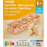 Barrita cereal y plátano 0% azúcares añadidos EROSKI, caja 150 g