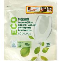 Lavavajillas máquina en cápsulas Ecolabel EROSKI, bolsa 30 dosis Lavavajillas máquina en cápsulas Ecolabel EROSKI, bolsa 30 dosis