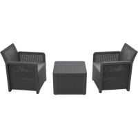 Set de jardín Nassau Grafito: Mesa 57x57x42 cm, 2 sillones de 59x63x74cm y cojines