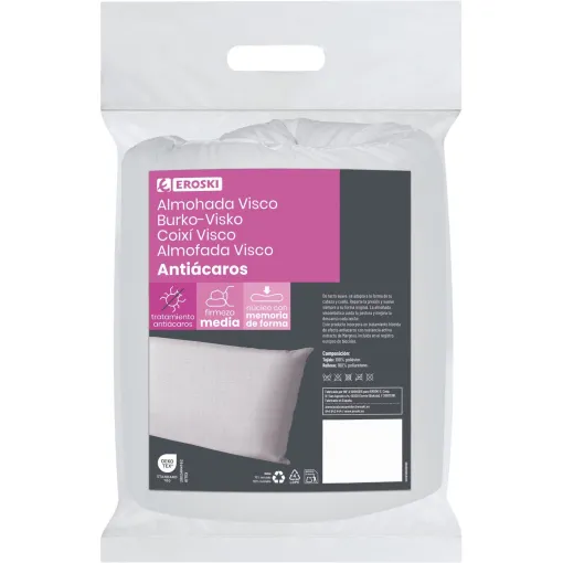 Almohada Viscoélastica, Antiácaros, firmeza media EROSKI, 70 cm Almohada Viscoélastica, Antiácaros, firmeza media EROSKI, 70 cm